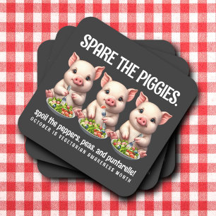 Cute Spare the Piggies Eating Salads Square Paper Coaster