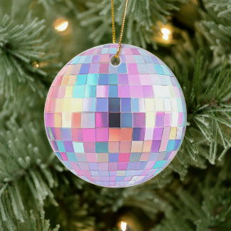 Cute Sparkly Pink & Rainbow Disco Ball  Ceramic Ornament