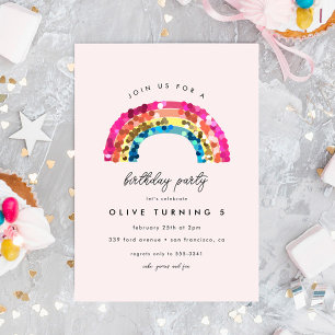 Cute Sparkly Sequin Rainbow Birthday Party Invitation
