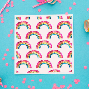 Cute Sparkly Sequin Rainbow Birthday Party Napkin