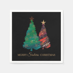 Cute Sparkly Watercolor Christmas Tree Paper Napki Napkin