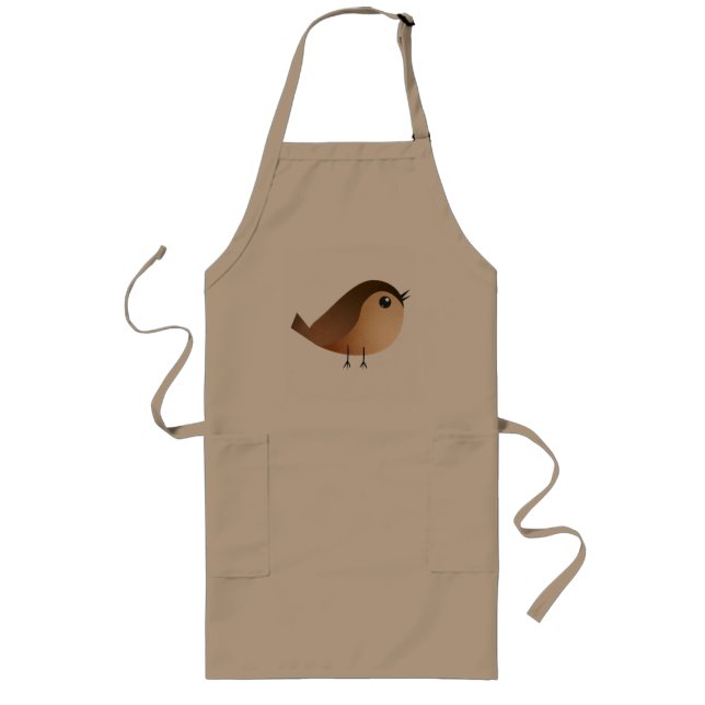 Cute Sparrow Bird Cartoon Long Apron (Front)