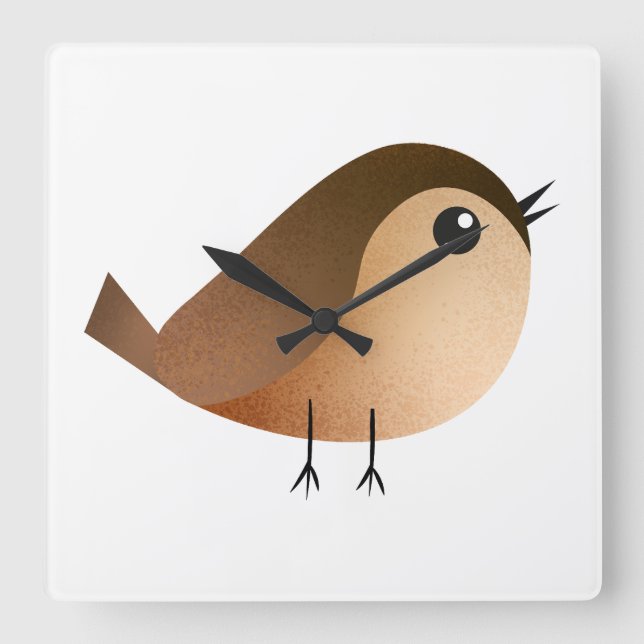 Cute Sparrow Bird Cartoon Square Wall Clock (Front)