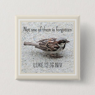 Cute Sparrow Bird Photo Bible Verse Simple Tan 2 Inch Square Button
