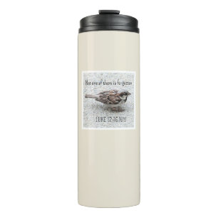 Cute Sparrow Bird Photo Bible Verse Simple Tan Thermal Tumbler