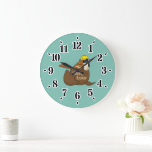 Cute Sparrow Chocolate Egg Happy Easter Large Clock