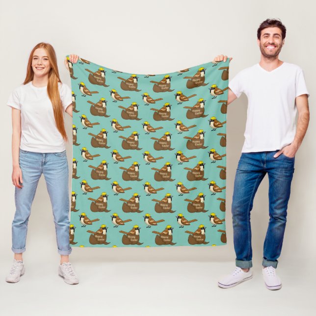 Cute Sparrow Chocolate Egg Happy Easter Pattern Fleece Blanket (In Situ)