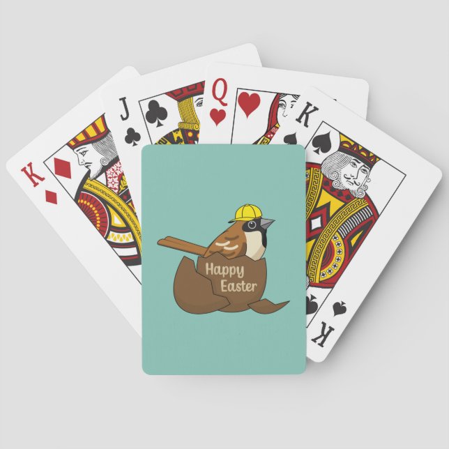 Cute Sparrow Chocolate Egg Happy Easter Playing Cards (Back)
