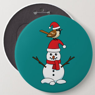 Cute Sparrow on Snowman 6 Inch Round Button