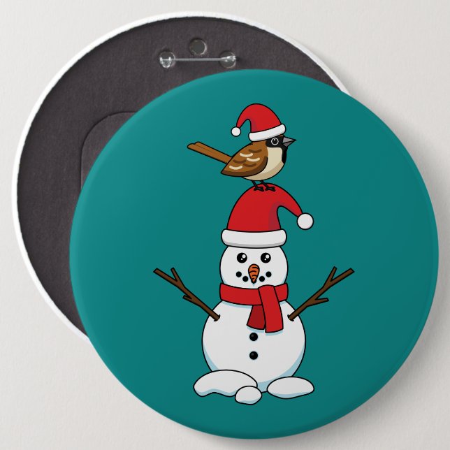 Cute Sparrow on Snowman 6 Inch Round Button (Front & Back)