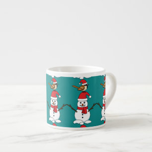 Cute Sparrow on Snowman Espresso Cup
