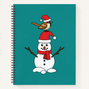 Cute Sparrow on Snowman Notebook