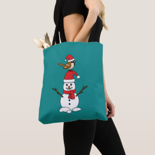 Cute Sparrow on Snowman Tote Bag