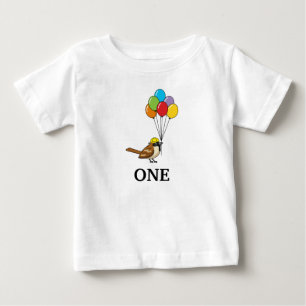 Cute Sparrow with Balloons Birthday Personalize Baby T-Shirt
