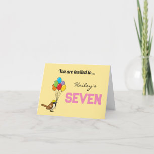 Cute Sparrow with Balloons Birthday Personalize Invitation