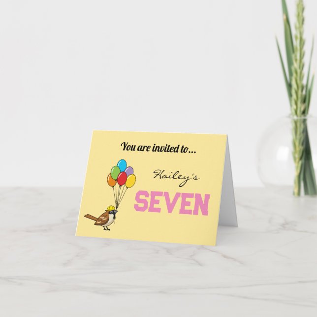 Cute Sparrow with Balloons Birthday | Personalize Invitation (Front)