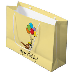 Cute Sparrow with Balloons Birthday   Personalize Large Gift Bag
