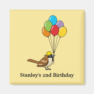 Cute Sparrow with Balloons Birthday Personalize Magnet