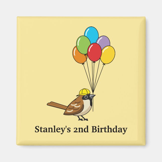 Cute Sparrow with Balloons Birthday | Personalize Magnet (Front)
