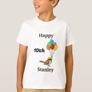Cute Sparrow with Balloons Birthday Personalize T-Shirt