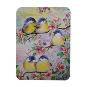 Cute Sparrows Magnet - Spring - Painting