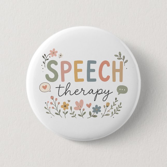 Cute Speech Therapy Floral SLP Speech Language Pat 2 Inch Round Button (Front)