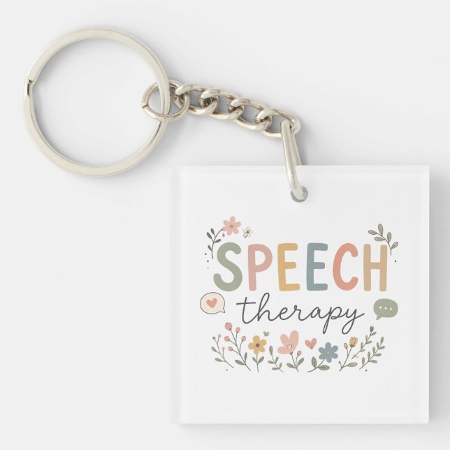 Cute Speech Therapy Floral SLP Speech Language Pat Keychain (Front)
