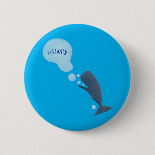 Cute sperm whale blowing bubbles cartoon 2 inch round button