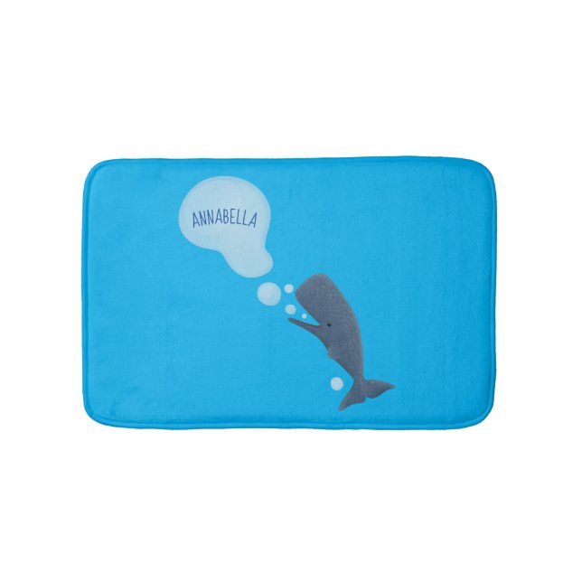 Cute sperm whale blowing bubbles cartoon bath mat (Front)