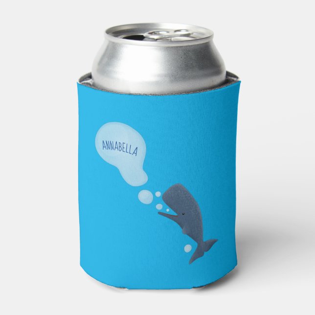 Cute sperm whale blowing bubbles cartoon can cooler (Can Front)