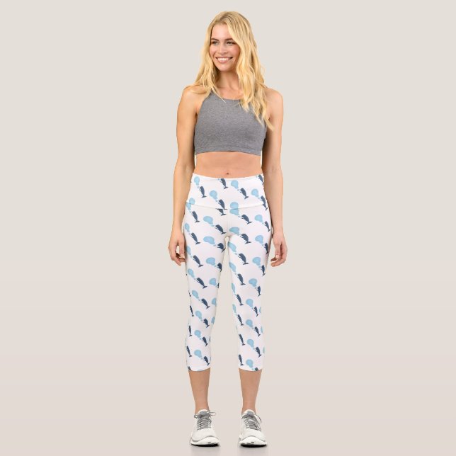 Cute sperm whale blowing bubbles cartoon capri leggings (Front)