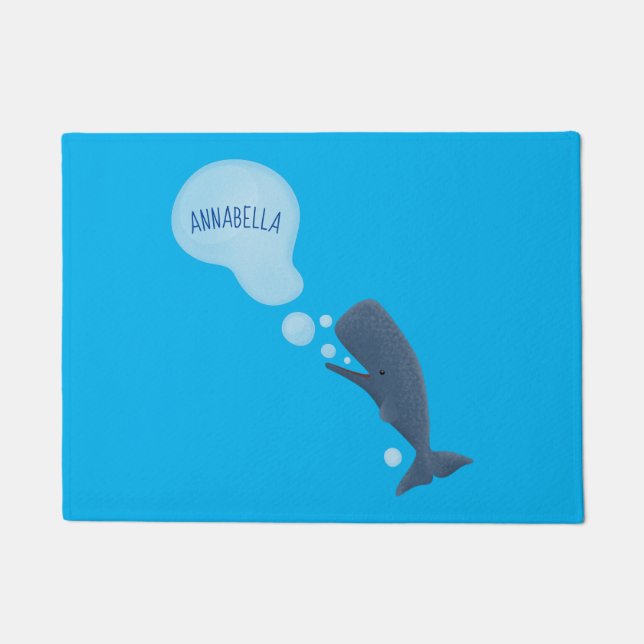 Cute sperm whale blowing bubbles cartoon doormat (Front)