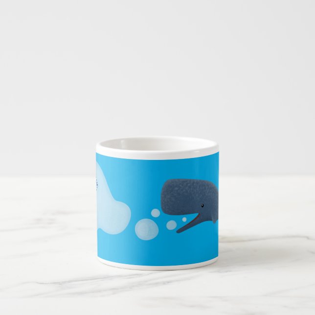 Cute sperm whale blowing bubbles cartoon espresso cup (Front)