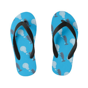Cute sperm whale blowing bubbles cartoon kid's flip flops