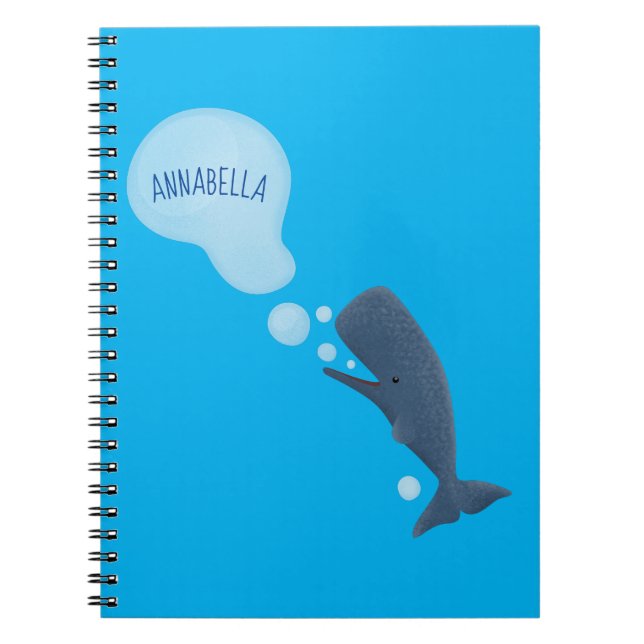 Cute sperm whale blowing bubbles cartoon notebook (Front)