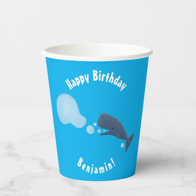 Cute sperm whale blowing bubbles cartoon  paper cups (Front)