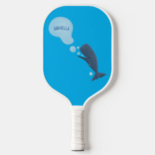 Cute sperm whale blowing bubbles cartoon  pickleball paddle