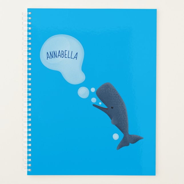 Cute sperm whale blowing bubbles cartoon planner (Front)