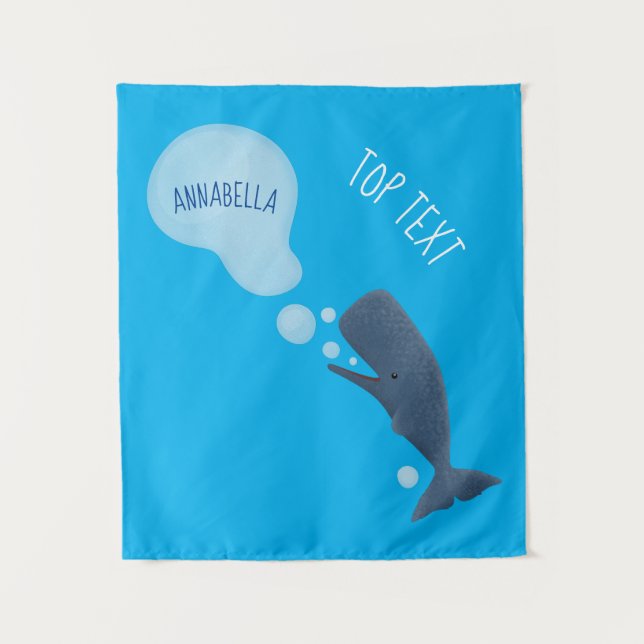 Cute sperm whale blowing bubbles cartoon  tapestry (Front)