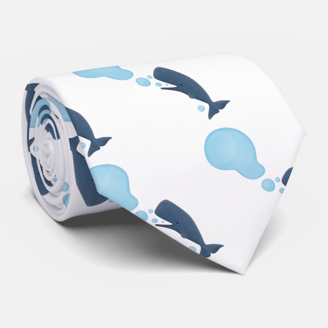 Cute sperm whale blowing bubbles cartoon tie (Rolled)