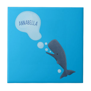 Cute sperm whale blowing bubbles cartoon tile