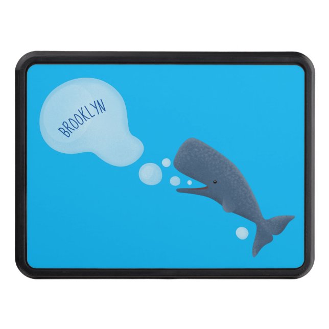 Cute sperm whale blowing bubbles cartoon trailer hitch cover (Front)