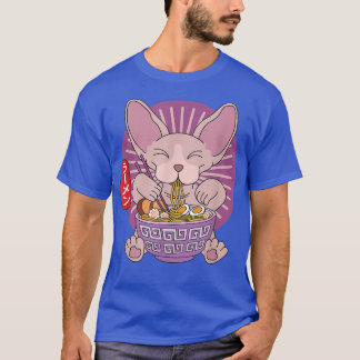 Cute Sphyn Cat Eating Ramen Noodles Japanese Food  T-Shirt