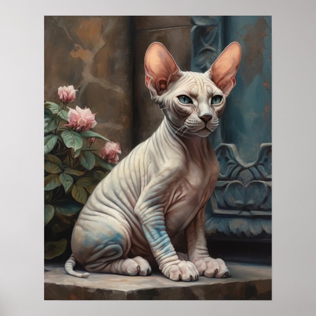 Cute Sphynx Cat Art Print Poster (Front)
