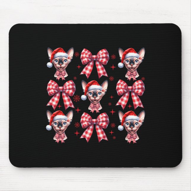 Cute Sphynx Cat Red Plaid Coquette Bow Christmas W Mouse Pad (Front)