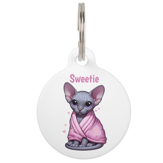 Cute Sphynx Kitten Personalized Cat ID Tag (Front)