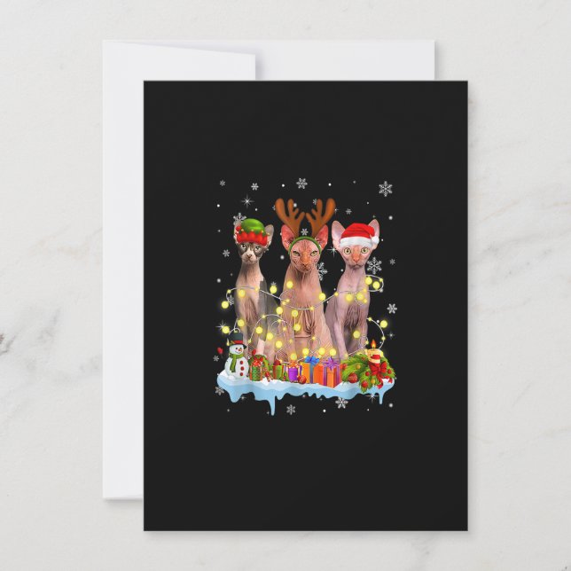 Cute Sphynx Santa Hat Christmas Light Xmas Invitation (Front)