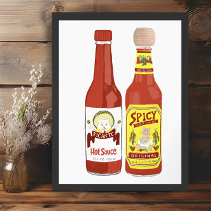 Cute Spicy Cats hot sauce illustration Poster