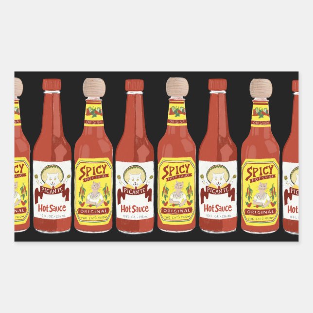 Cute Spicy Cats hot sauces illustration black Sticker (Front)