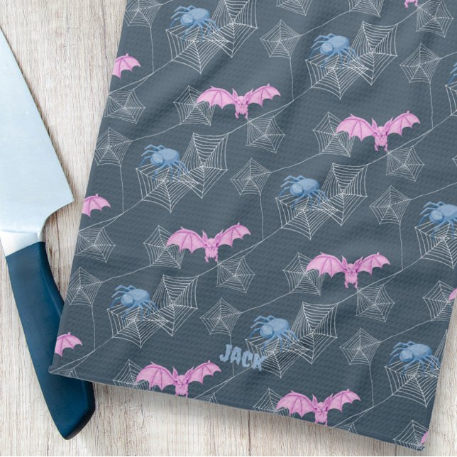 Cute spider and bat on spider web, customisable kitchen towel (Cute spider and bat on spider web, customisable kitchen towel)